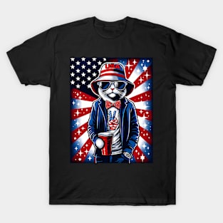 s Patriotic Usa Peace Cat 4Th Of July T-Shirt